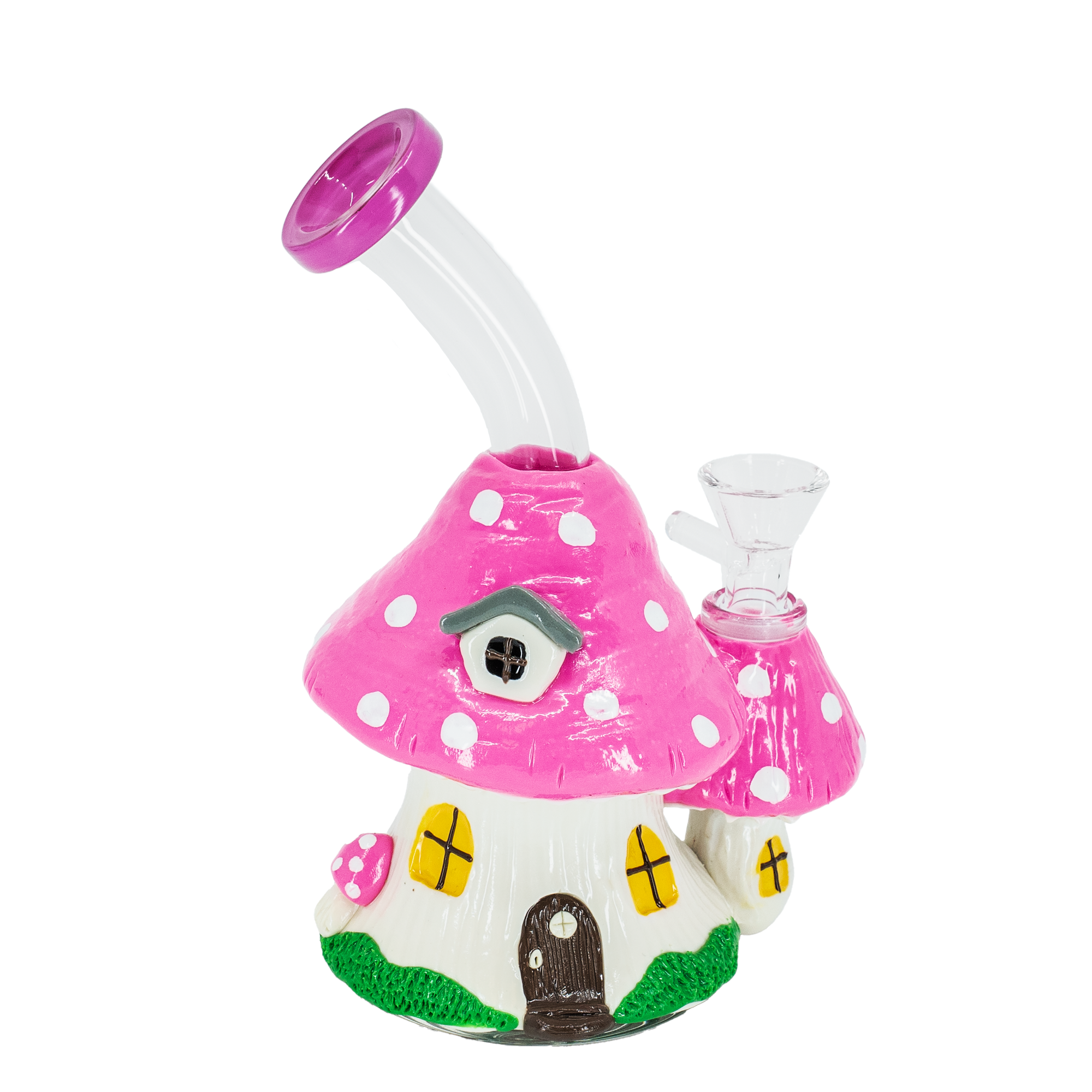 Pink mushroom cottage bong with fantasy fairytale design