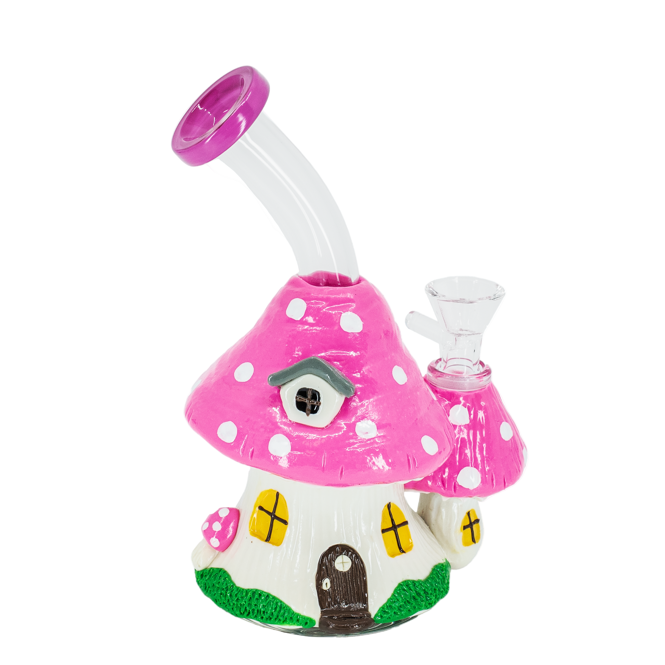 Pink mushroom cottage bong with fantasy fairytale design