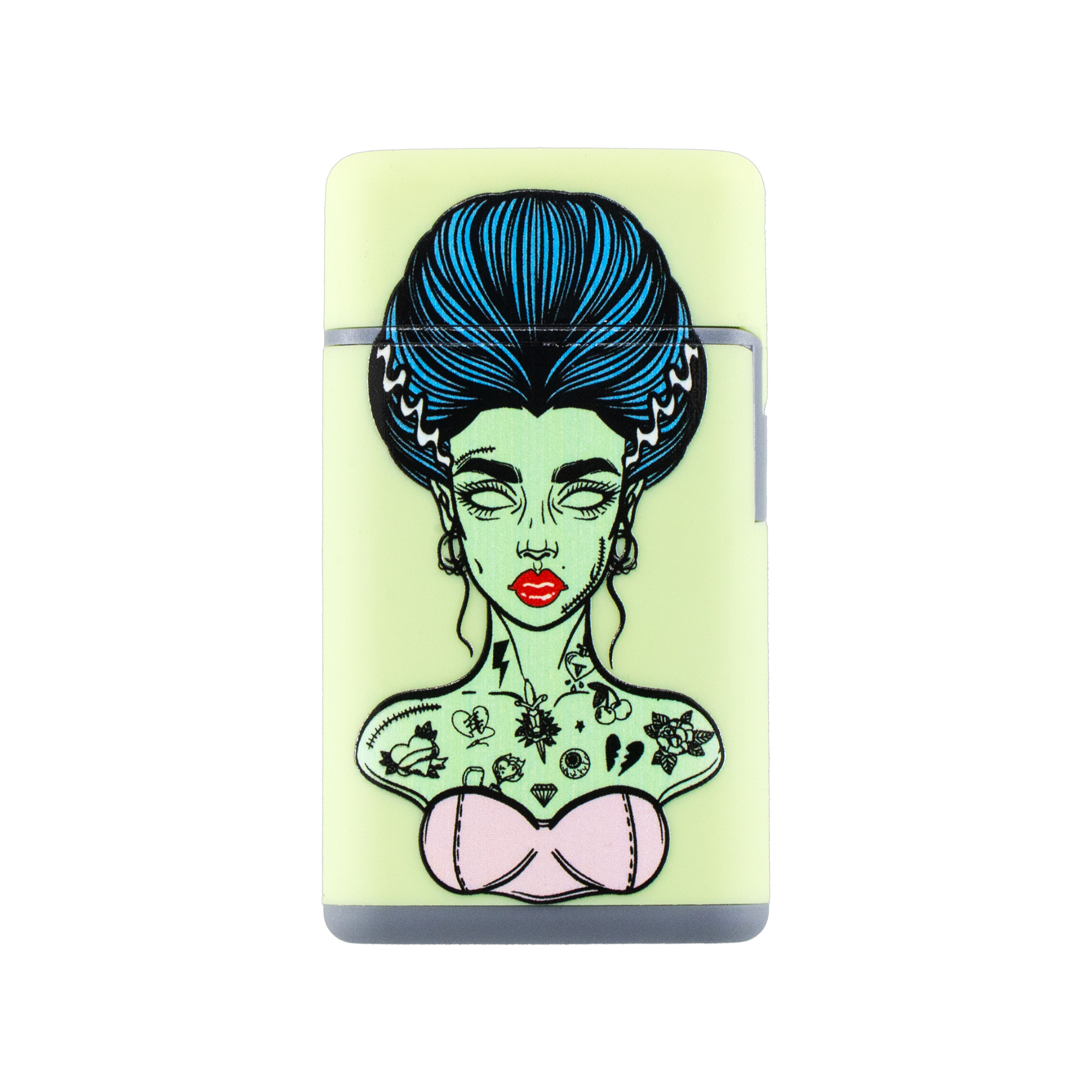 Green Bride of Frankenstein Flip Lighter | Windproof Refillable Torch Lighter