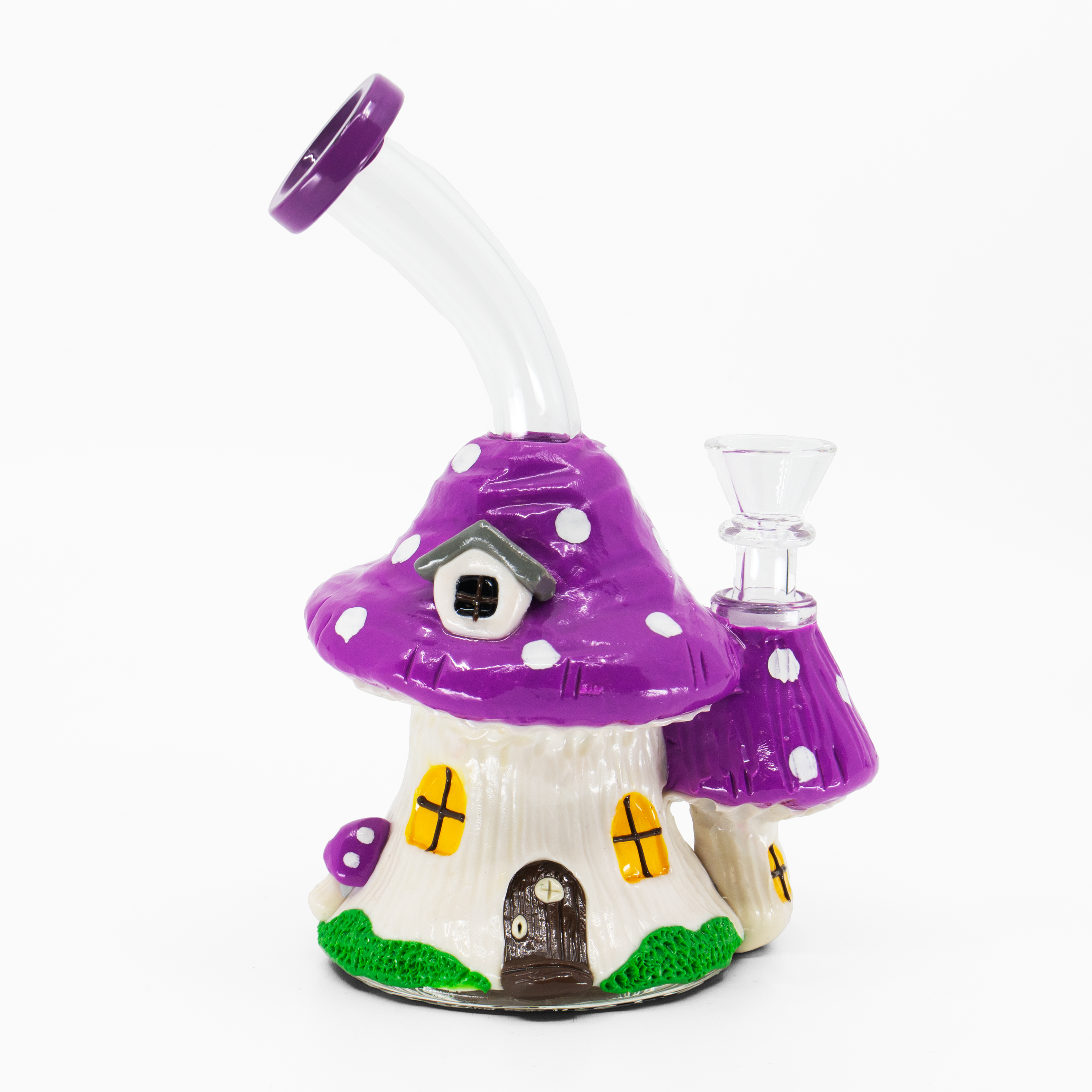 Purple mushroom cottage bong with whimsical fantasy design