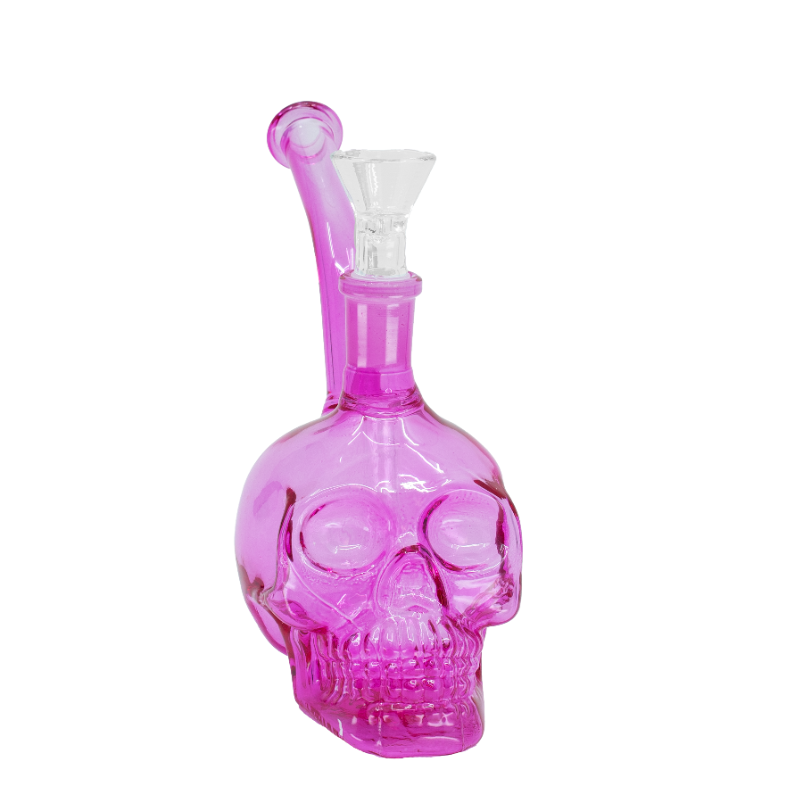 Pink skull-shaped bong on a white background