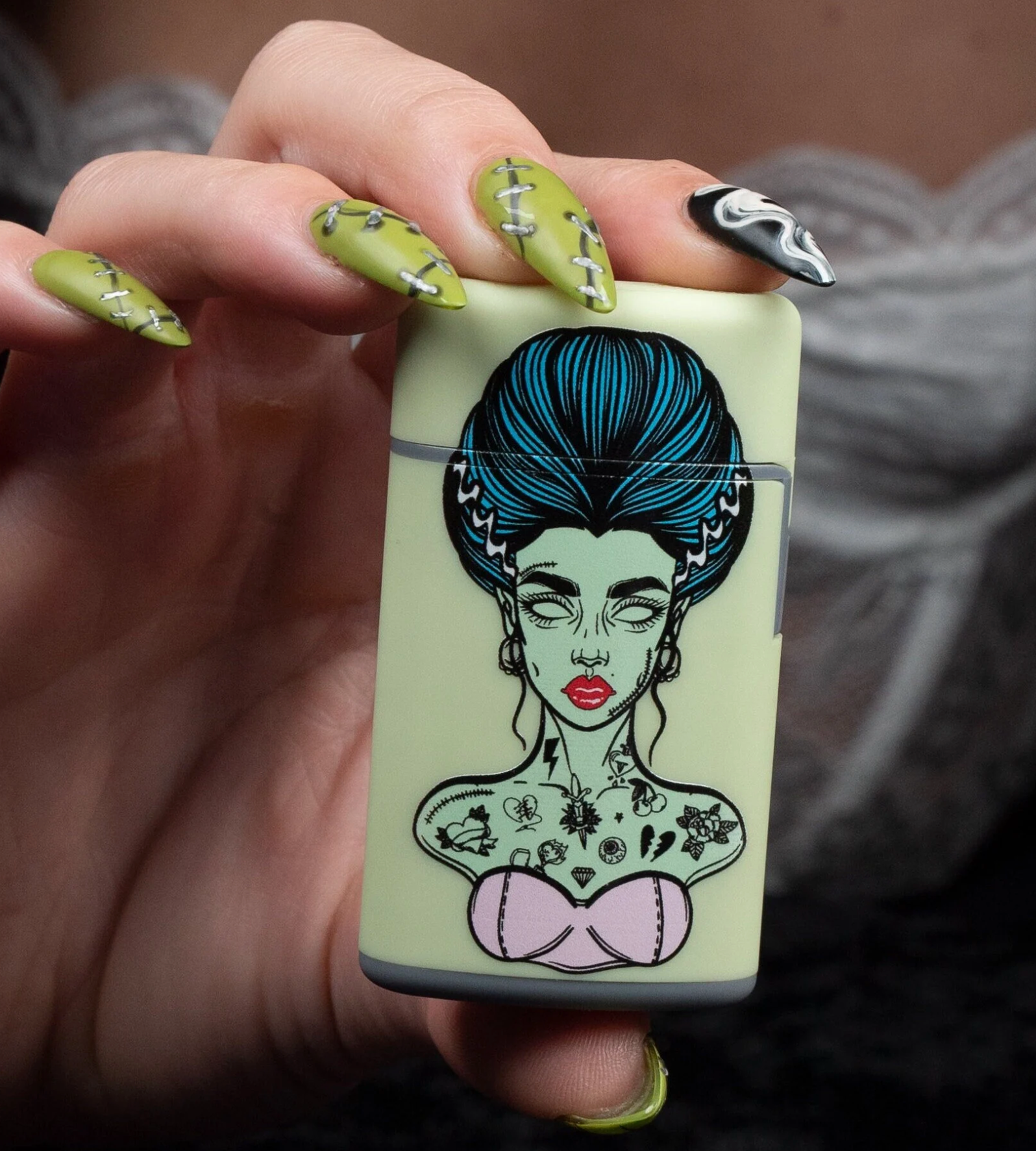 Green Bride of Frankenstein Flip Torch Lighter