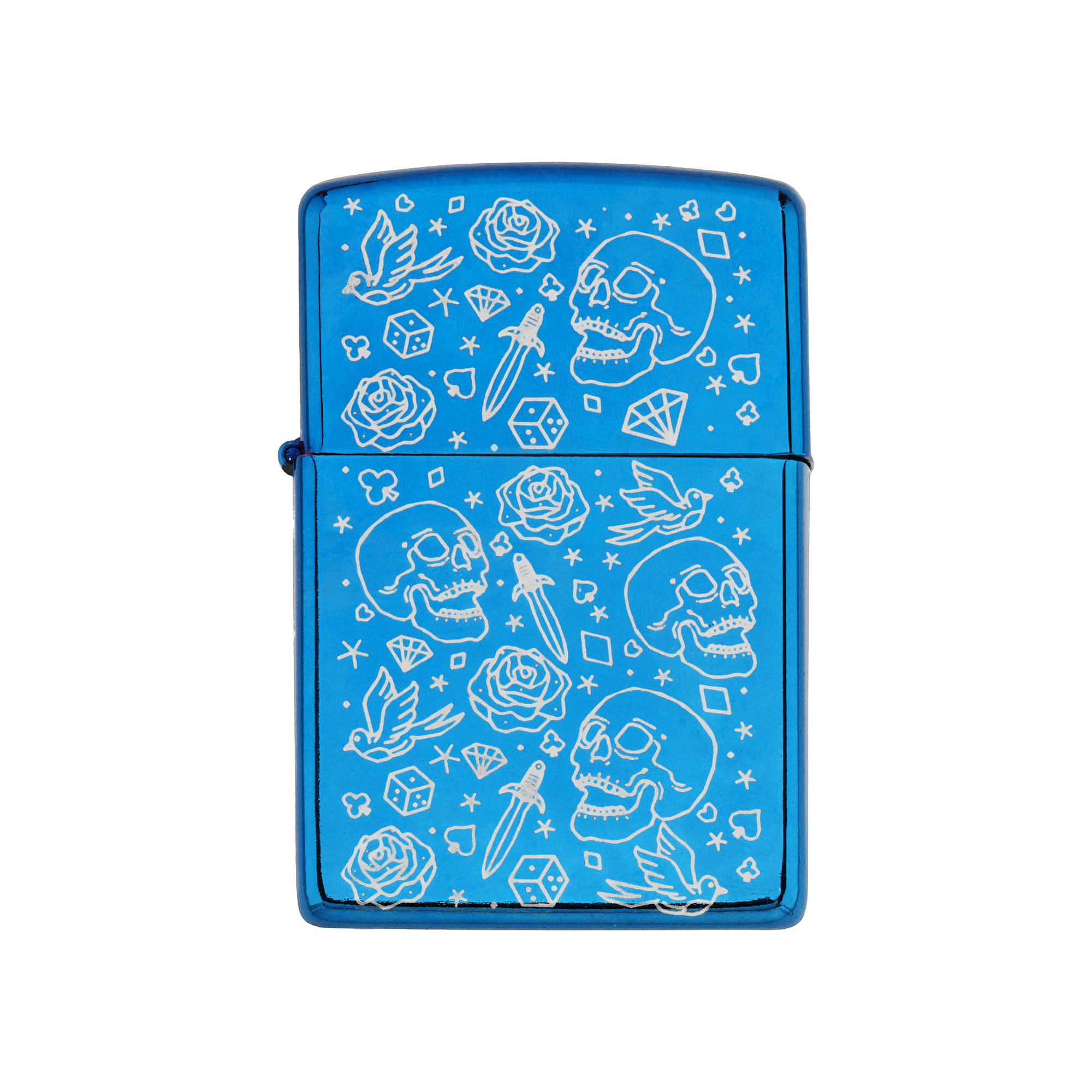 Ace of Spades Flip Lighter | Iridescent Blue Engraved Lighter