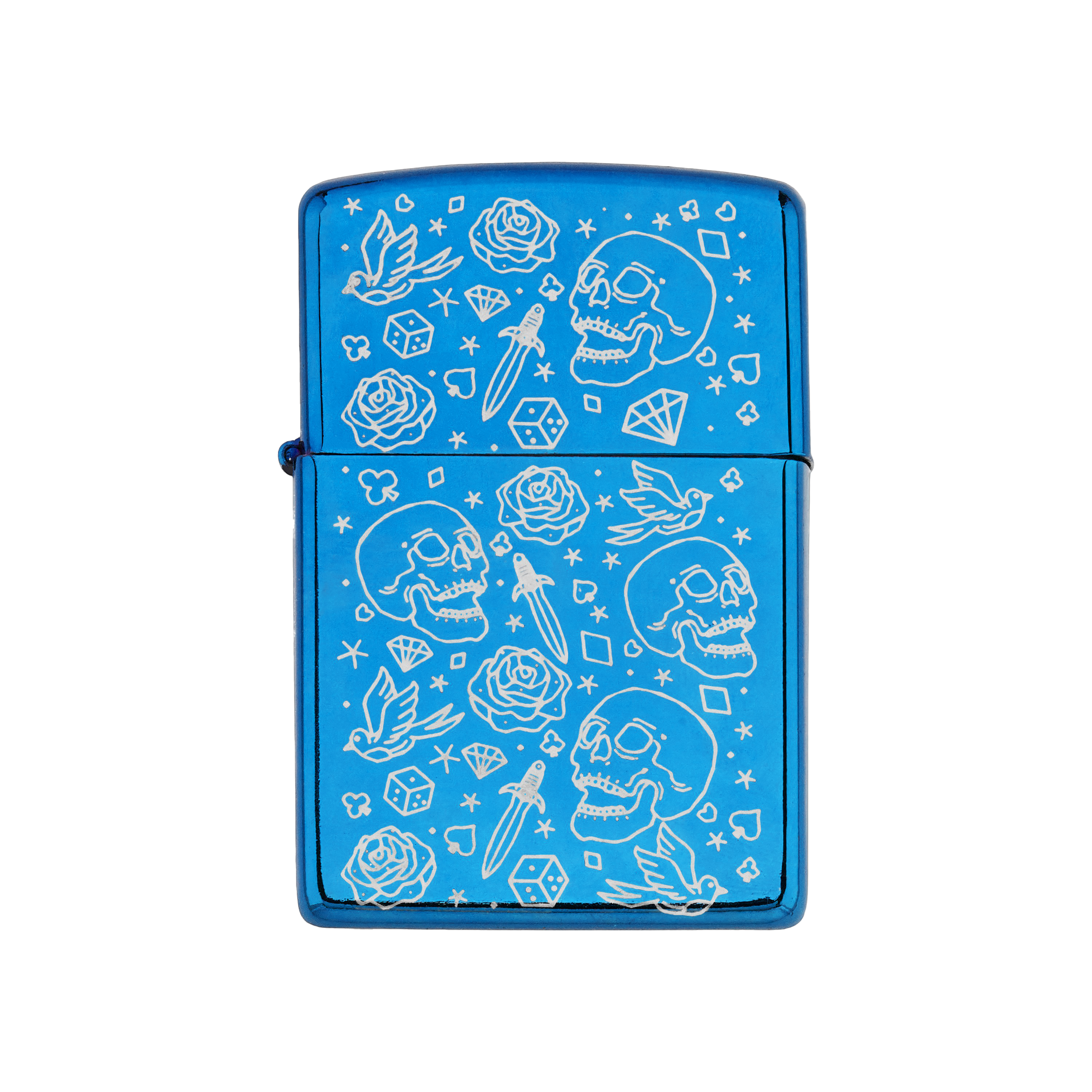 Ace of Spades Flip Lighter | Iridescent Blue Engraved Lighter