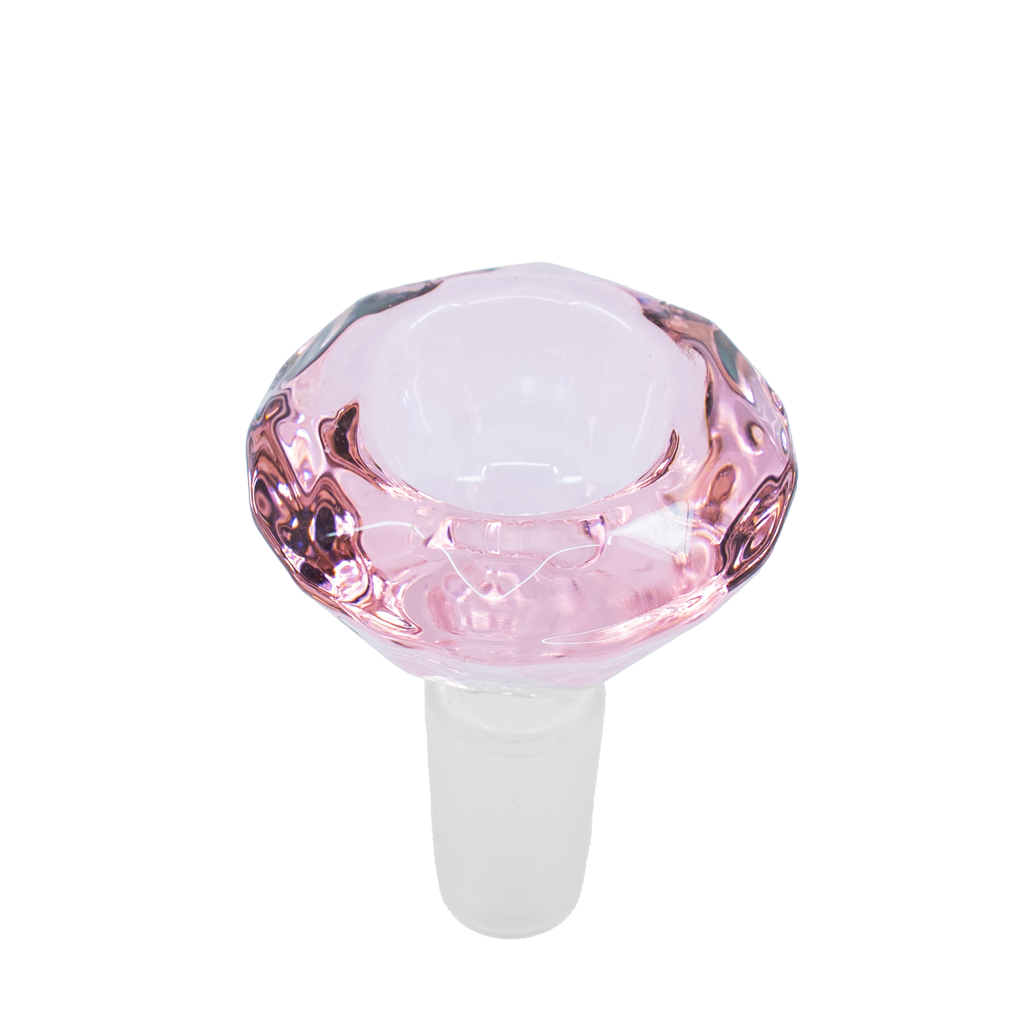 Pink diamond-cut 14mm glass bowl attachment for bong or rig