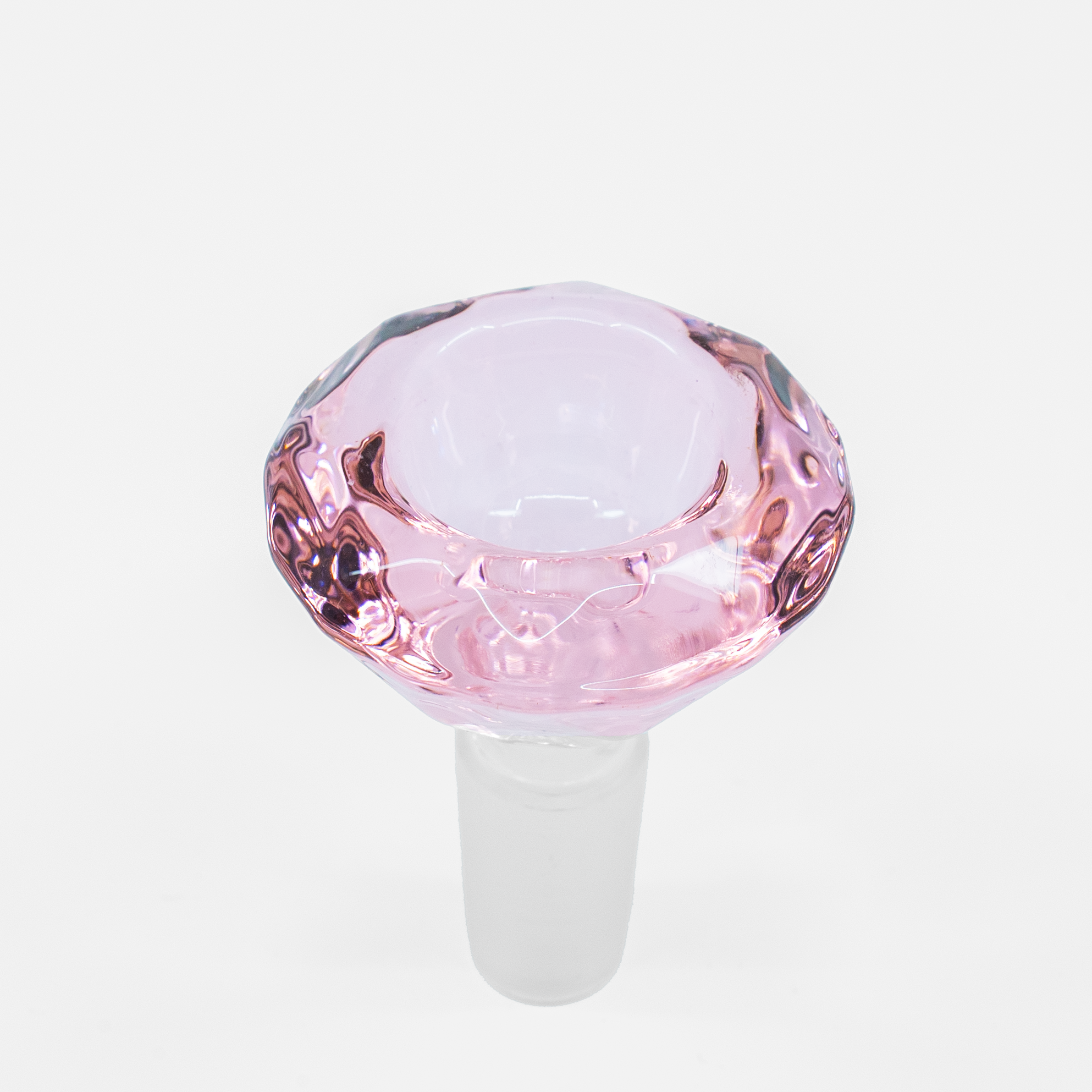 Pink diamond-cut 14mm glass bowl attachment for bong or rig