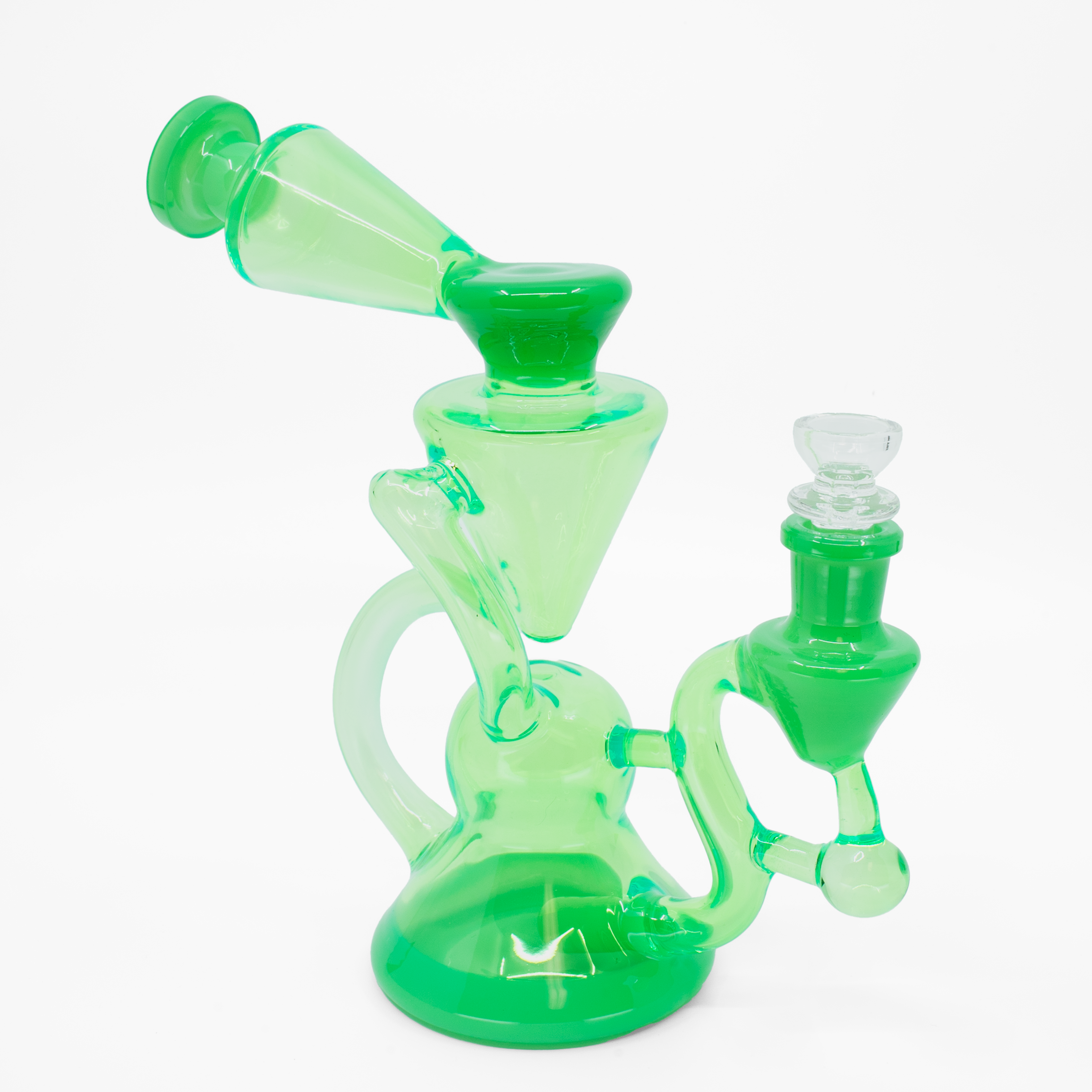 Green glass spiral loop bong with dual-chamber design – Groundhog Day Loop Bong by Cannabitches