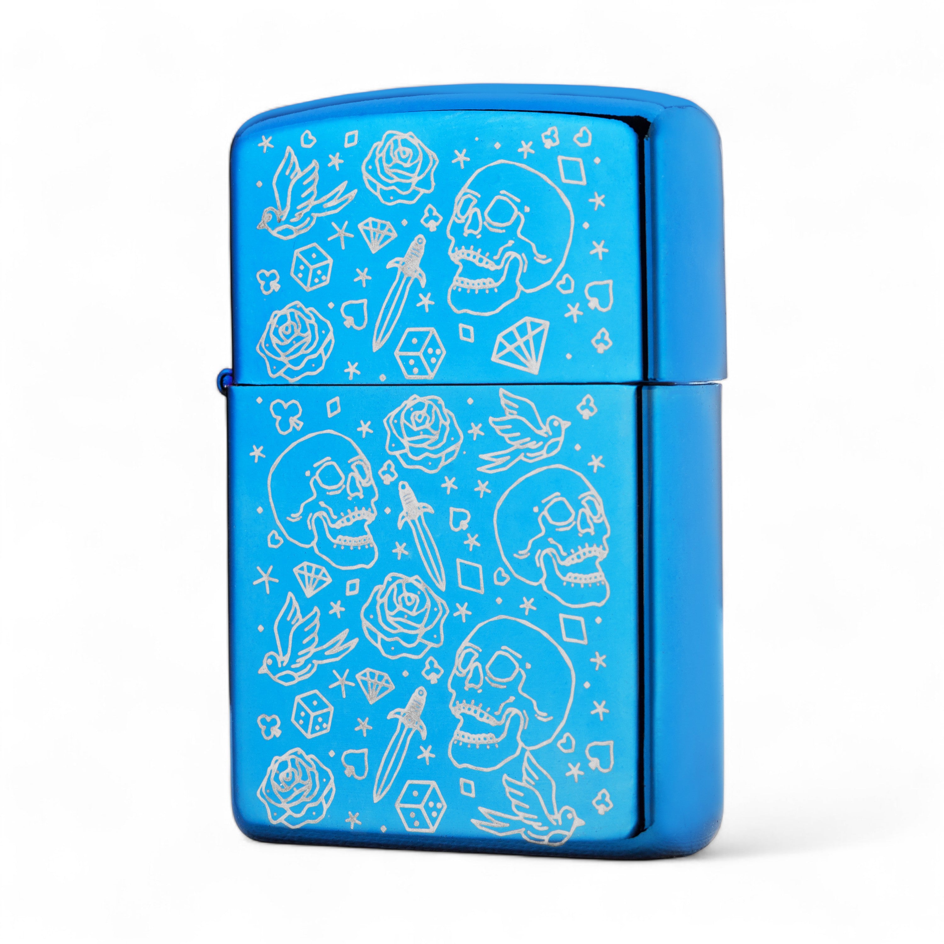 Ace of Spades Flip Lighter | Iridescent Blue Engraved Lighter