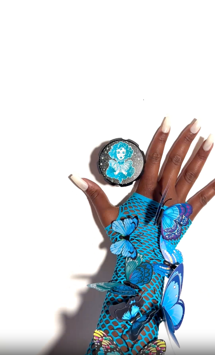 Black Limited Edition Metal Aluminum Cosmic Witch Grinder, showcasing a blue illustration of a cosmic witch against a starry background video